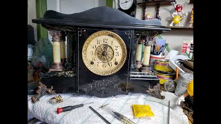 Part 1 1915 SETH THOMAS ADAMANTINE MANTEL CLOCK RESTORATION [upl. by Idurt]