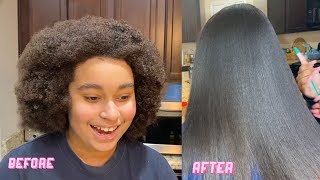 FROM CURLY TO STRAIGHT✨ Straightening Natural Hair Routine NO HEAT DAMAGE [upl. by Haran186]